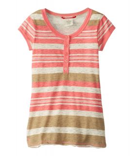 UNIONBAY Kids Province Stripe Henley Girls Short Sleeve Pullover (Pink)