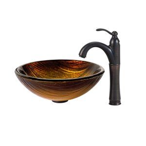 Kraus C GV 390 19mm 1005ORB Nature Midas Glass Vessel Sink and Riviera Faucet Ch