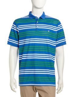Short Sleeve Knit Horizon Striped Golf Polo, Magnetic Blue
