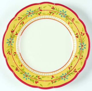 Culinary Arts Petit Jardin Dinner Plate, Fine China Dinnerware   Yellow Rim,Blue