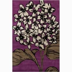 Hand tufted Mandara Purple Floral New Zealand Wool Rug (5 X 76)