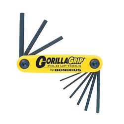 Bondhus Gorilla Grip Inch Foldup 5 tool Set (YellowQuantity 1 set 3/16 in, 7/32 in, 1/4 in, 5/16 in, 3/8 inTip Type HexHandle Type Fold UpMaterial SteelFinish BlackHandle Color YellowQuantity 1 set SteelFinish BlackHandle Color YellowQuantity 1 