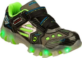 Boys Skechers Super Hot Lights Street Lightz   Black/Green Casual Shoes