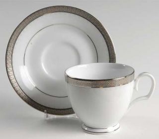 Noritake Metropolitan Platinum Footed Cup & Saucer Set, Fine China Dinnerware  