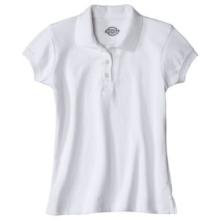 Dickies Girls School Uniform Short Sleeve Interlock Polo   White 7/8