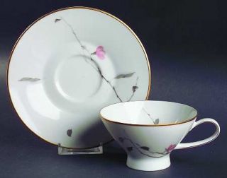 Rosenthal   Continental Japanese Quince (Gold Trim) Footed Cup & Saucer Set, Fin
