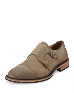 Leather Monk Strap Shoes, Tan