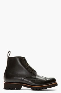 Grenson Black Leather Brogue Ankle Boots