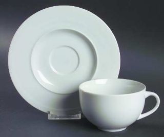 Crate & Barrel China Epoch White Flat Cup & Saucer Set, Fine China Dinnerware  