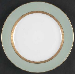 Sone 5077 Salad Plate, Fine China Dinnerware   Green Band, Gold Encrusted, Smoot