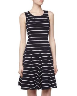 Stripe Fit and Flare Dress, Navy/White