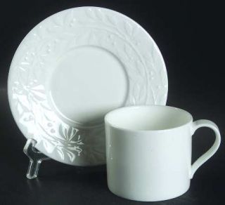 Mikasa Laurel Sprig Flat Cup & Saucer Set, Fine China Dinnerware   Nk105, White,