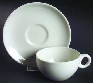Iroquois Casual White Flat Cup & Saucer Set, Fine China Dinnerware   Russel Wrig