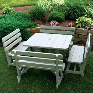 A & L Furniture Yellow Pine Traditional Square Picnic Table with 4 Backed