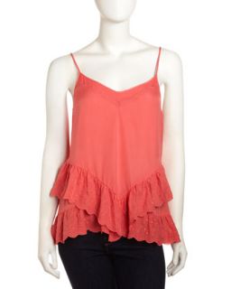 Tiered Eyelet Ruffle Camisole, Coral