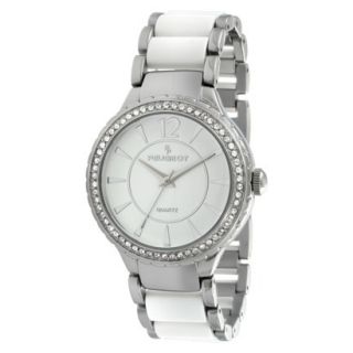 Womens Peugeot Swarovski Crystal White Dial Watch   Silver/white