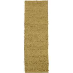 Hand woven Gold Blancher Colorful Plush Shag New Zealand Felted Wool Rug (26 X 8)