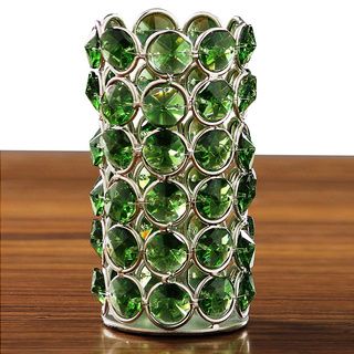 Green Crystal Beaded Tealight Holder (Green/silver Setting IndoorStyle ContemporaryDimensions 2 inches x 4.5 inches )