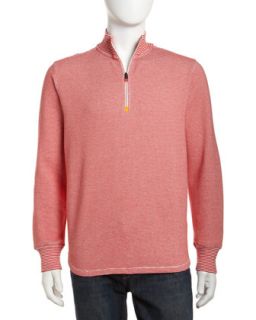 Striped Zip Mock Neck Pullover, Red