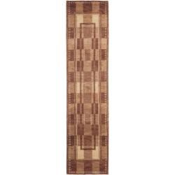 Hand knotted Selaro Grids Brown/ Beige Wool Rug (23 X 96)