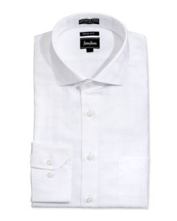 Non Iron Trim Fit Tonal Checked Dress Shirt, White