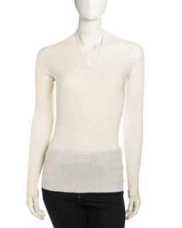 Draped V Neck Sweater, Ivory