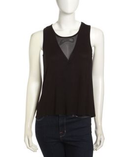 Tank Top with Mesh Inset, Black