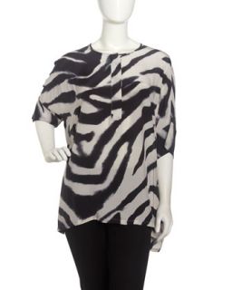 Zebra Print Silk Tunic, Black/Tan