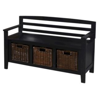 Bench Entryway Bench with Drawers and Baskets   Black
