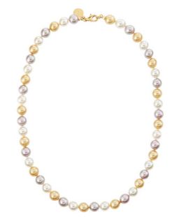 Single Strand Pearl Necklace, Gold/Multi, 8mm