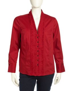Long Sleeve Paneled Sateen Blouse, Red