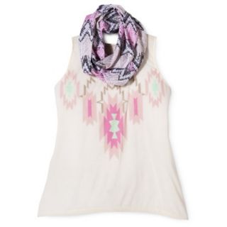 Juniors Plus Sized Graphic Tank with Scarf   Ivory 2X