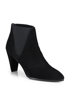 Stuart Weitzman Scooped Stretchy Suede Ankle Boots   Black