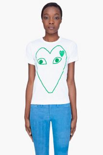 Comme Des Garons Play White And Green Heart T_shirt