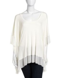 Knit and Mesh Dolman Sleeve Top, White