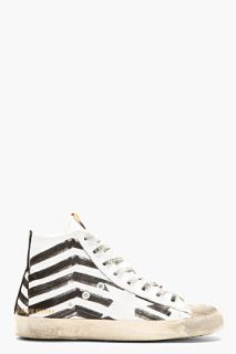 Golden Goose White Distressed Marker Stripe High_top Sneakers