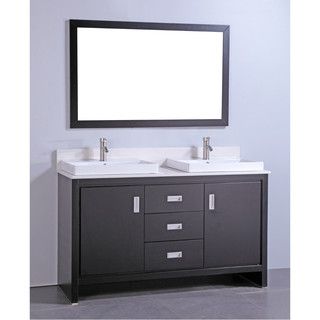 Articial Stone Top 60 inch Double Sink Bathroom Vanity With Matching Mirror