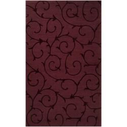 Hand crafted Burgundy Solid Swirl Bristol Wool Rug (9 X 12)