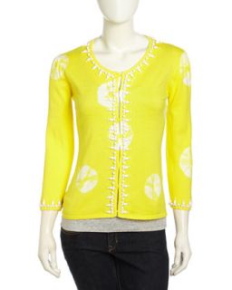 Long Sleeve Beaded Tie Dye Knit Cardigan, Yellow