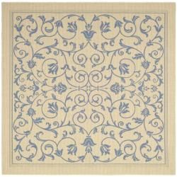 Indoor/ Outdoor Resorts Natural/ Blue Rug (710 Square)