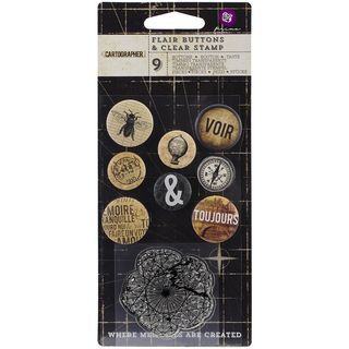 Cartographer Flair Buttons With 2x2 Clear Stamp (4) .75   (4) 1