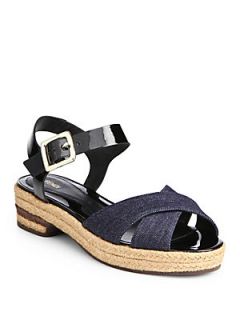 Fendi Junia Denim Ankle Strap Sandals   Blue Black