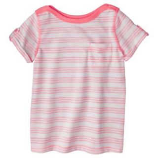 Cherokee Infant Toddler Girls Short Sleeve Striped Tee   Moxie Peach 18 M