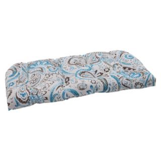 Outdoor Wicker Loveseat Cushion   Grey/Turquoise Paisley