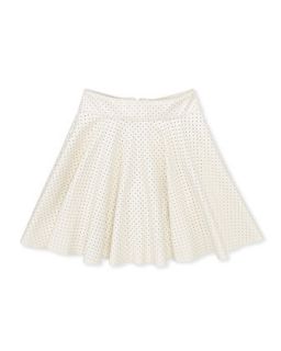 Perforated Faux Leather Circle Skirt, Cream