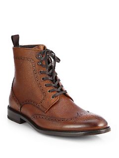 To Boot New York York Pebbled Leather Wing Tip Ankle Boots   Cognac