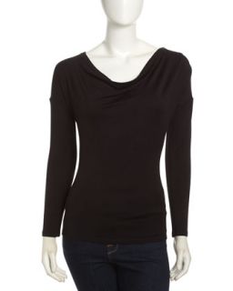 Cowl Neck Top with Sheer Back, Black