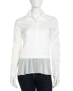 Long Sleeve Fit And Flare Blouse, White