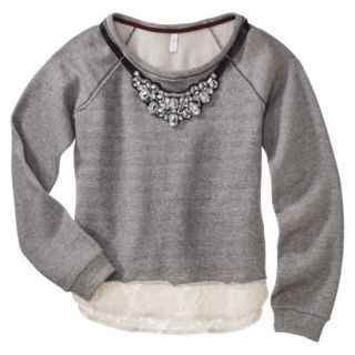 Xhilaration Juniors Lace Trim Sweatshirt with Necklace   Gray L(11 13)