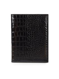 Croc Embossed Leather Vertical Photo Bi Fold   Black